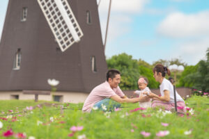 鶴見緑地で家族写真