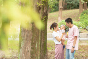 鶴見緑地で家族写真