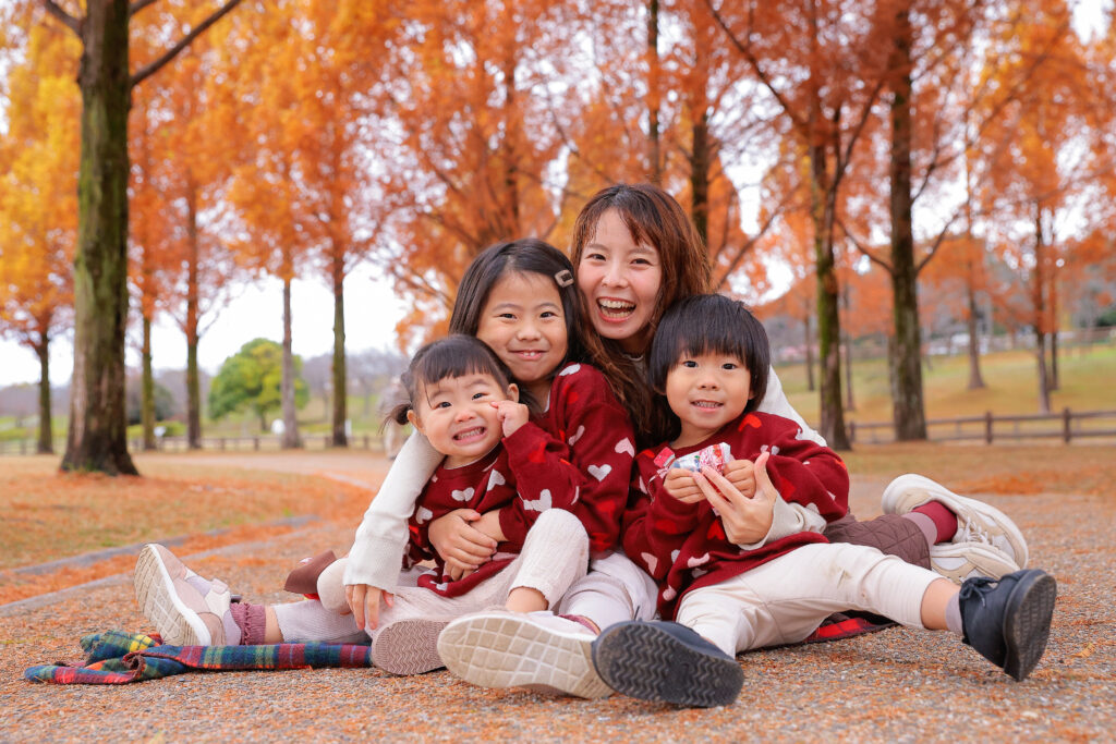 打上川河川緑地で家族写真