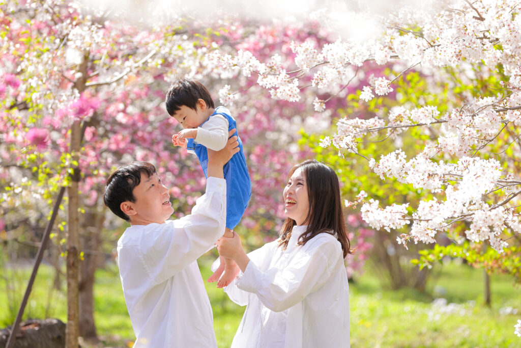 家族と桜の素敵写真。